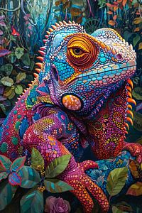 chameleon in the forest by haroulita