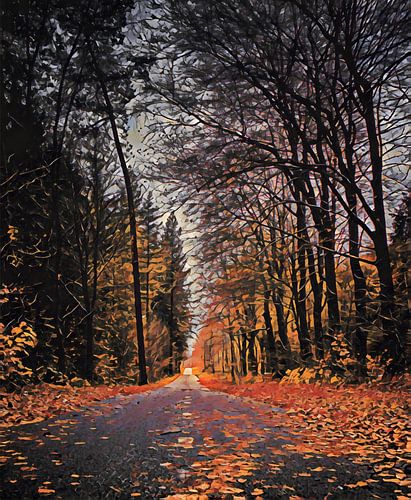 Herfstlaantje in Ede schilderij