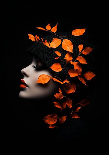 Frau und Laub in Harmonie