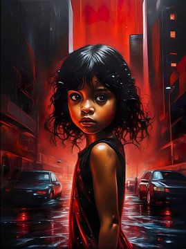 Porträt eines Mädchens allein in einer Stadt von Retrotimes