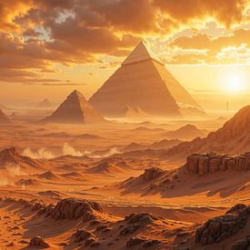 VIATRIX – Eine Frau wandert durch die Wüste Ägyptens mit Pyramiden im Hintergrund von INFERAURUM