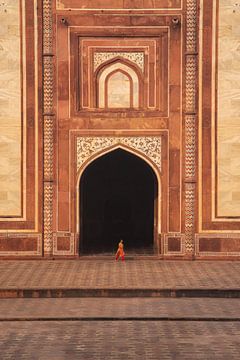 Frau in der Moschee des Taj Mahal. von Floyd Angenent