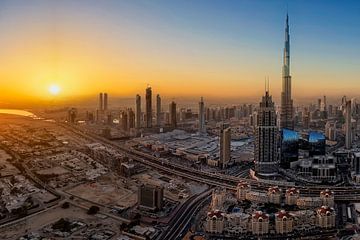 Dubai with Burj Khalifa at sunrise by Dieter Meyrl