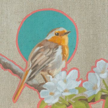 Robin and apple blossom