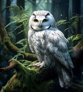 Hibou blanc arbre à mousse