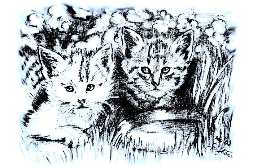 Baby Cats In Blue And White van GittaGsArt