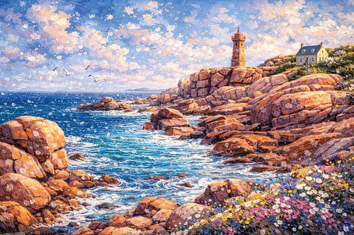 'Côte de Granit Rose' in Frankrijk, een impressionistisch schilderij.