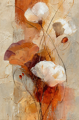 Abstract Floral Painting – Romantic Rust