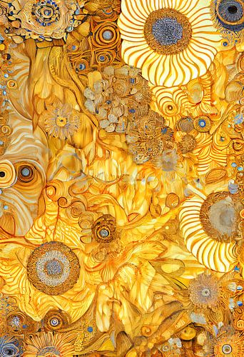 Een veld zonnebloemen in goud