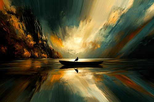 Boot met vogel bij zonlicht