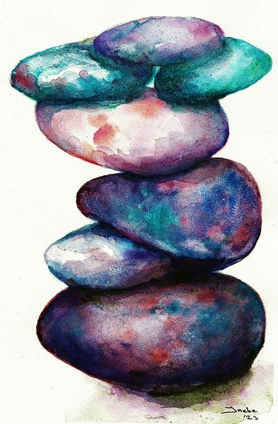 Blue rocks. Hand-painted watercolour. by Ineke de Rijk