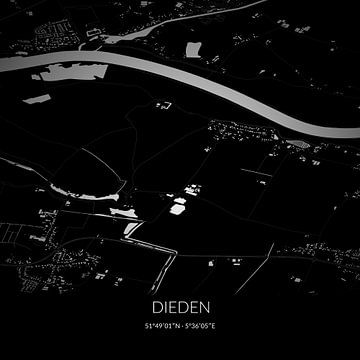 Schwarz-weiße Karte von Dieden, Nordbrabant. von Rezona