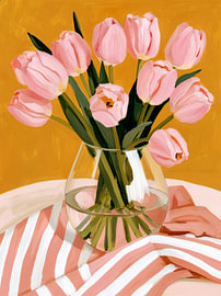 Roze tulpen op okergele achtergrond