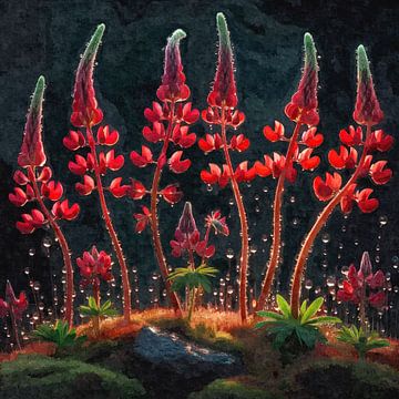 Lichtgevende lupinen - natuurpoëzie in het donker van Sabine Wagner