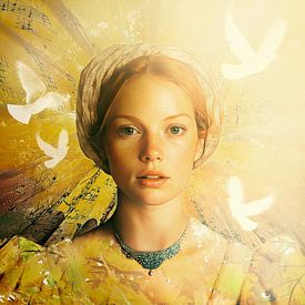 Dame mit Noten und Tauben von Helga Blanke