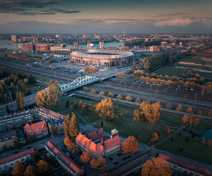 Aerial view of De Kuip soccer stadium in Rotterdam, Netherlands by Niels Tichelaar