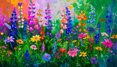 Uitbundige Zomer! Kleurrijk Bloemenveld met lupinen