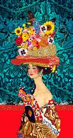 Fröhliche Gustav-Klimt-Frau mit Blumenhut
