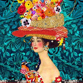 Cheerful Gustav Klimt woman with flower hat by Nicole Habets
