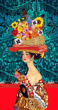 Vrolijk Gustav Klimt vrouw met bloemen hoed van Nicole Habets