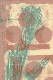 Tulipe verte sur terre et jaune. Art botanique moderne. sur Dina Dankers