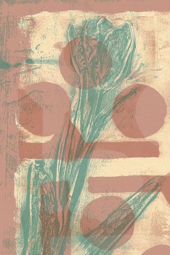 Groene tulp op terra en geel. Moderne botanische kunst.