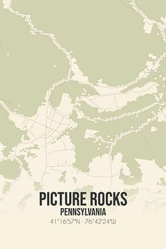 Vintage landkaart van Picture Rocks (Pennsylvania), USA. van Rezona