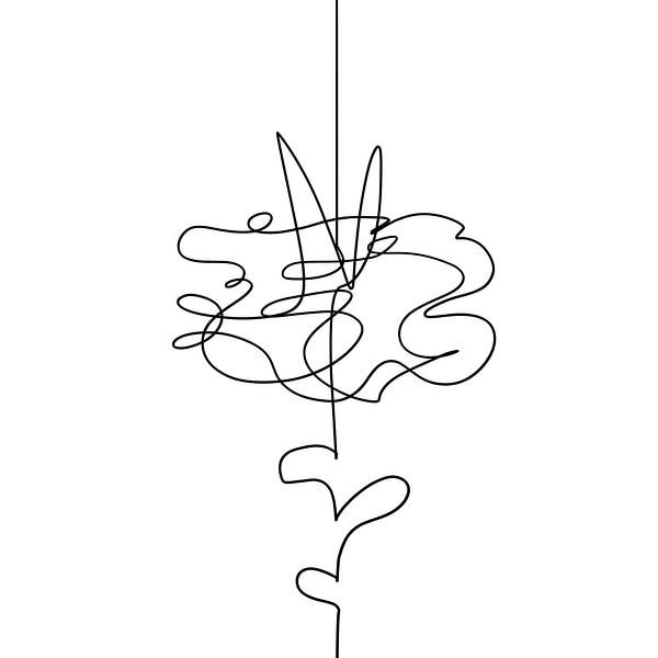Abstracte bloem tekening in één doorgetrokken lijn. Zwarte lijnen op witte achtergrond van Emiel de Lange