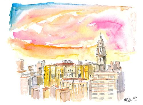 Malaga Cathedral and mediterranean city view