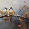 Vogelkunstwerk | Herbstliche Spatzen von Blickfänger Gemälde