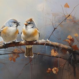 Œuvre d'art sur le thème des oiseaux | Moineaux d'automne sur Peintures accrocheuses