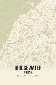 Vintage landkaart van Bridgewater (Virginia), USA. van MijnStadsPoster