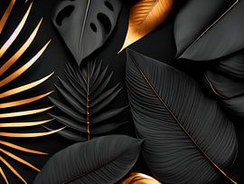 Zwarte bladeren met gouden rand