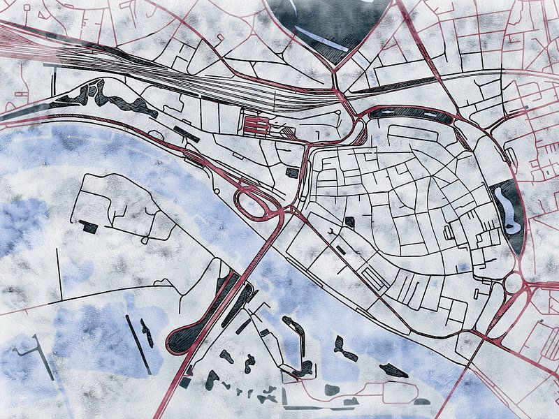 Map of Arnhem centrum with the style 'White Winter' by Maporia