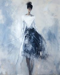 Abstraktes und elegantes Porträt in Blau und Weiß