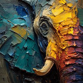 Expressief Olifant portret in abstracte verfstijl van Stad & Wand