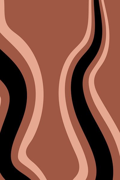 Retro-Wellen: Minimalistische abstrakte Kunst in Terra, Pink und Schwarz Nr. 8 von Dina Dankers
