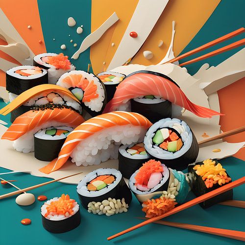 Une sensation visuelle de sushi dans des teintes vibrantes