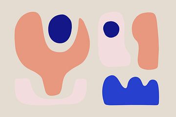 Moderne, hippe collage met geometrische en organische vormen in mooi op elkaar afgestemde kleuren. van Studio Allee