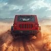 Red Jeep Wrangler at Sunset in the Dunes by robby akrim