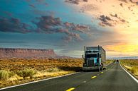 Truck on lonely highway in the west of the USA at dusk by Dieter Walther thumbnail