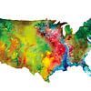 Landkaart van Noord Amerika in abstracte stijl | Aquarel schilderij van WereldkaartenShop