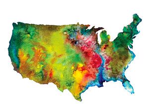 Carte de l'Amérique du Nord en style abstrait | Peinture à l'aquarelle sur WereldkaartenShop