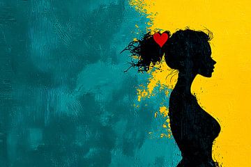 Silhouet vrouw met rood hart van Imperial Art House