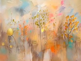 Atmospheric painting of golden grasses by Studio Pieternel