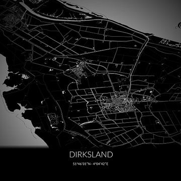 Black-and-white map of Dirksland, South Holland. by Rezona