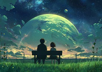 Eclipse d'or Trou noir au-dessus de l'océan noir Art sur BINEDITS