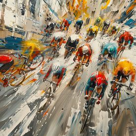 Abstract Cyclists in Warm Colours by Lauren Wilde