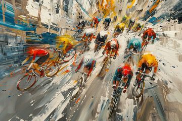 Cyclistes abstraits aux couleurs chaudes sur Lauren Wilde