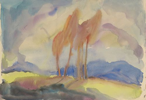 Herfstberken in een zonovergoten weide (1932-1934) van Zoltán Palugyay